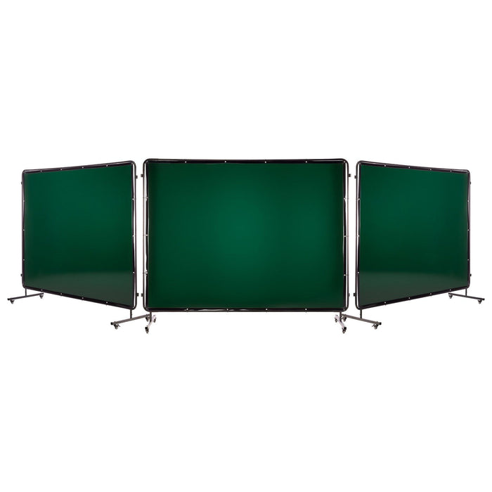 Welding Screen with Frame, 3-Panel 1.74 x 2.34m Welding Curtain Screen, Flame-Resistant Vinyl Protection Screens with 12 Wheels & 6-Level UV Protection for Workshop/Industrial Use, Dark Green