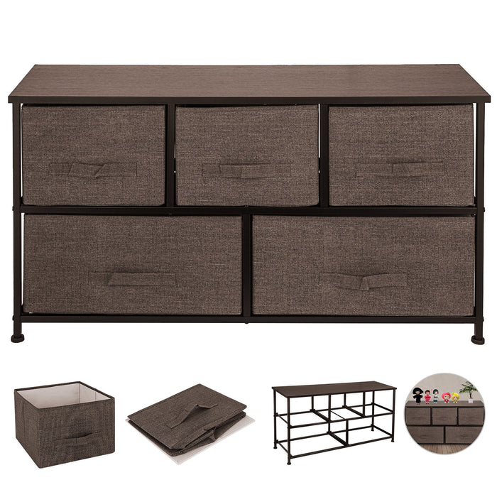 VEVOR Dresser Storage Tower with 5 Fabric Drawer Steel Frame Storage Cabinet Bin Storage Organizer Unit Fabric Cube Dresser Chest Cabinet Coffee Wide (Coffee/Wide)