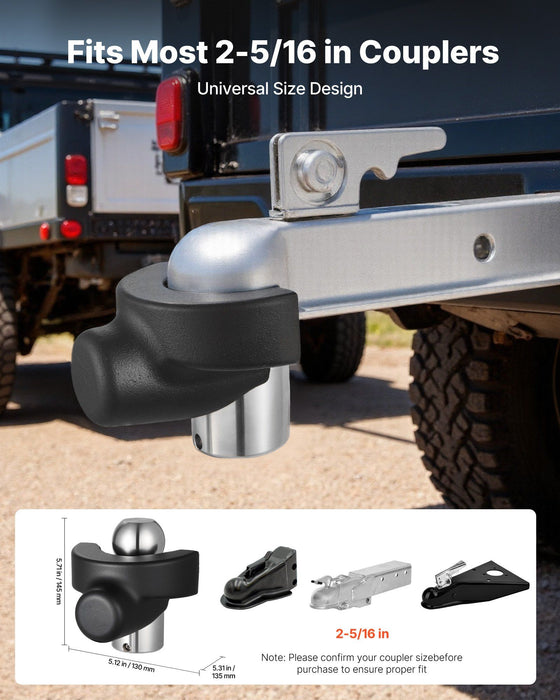 Trailer Hitch Lock, Compatible with 58.7 mm Couplers, Heavy-Duty Anti-Theft Trailer Ball Lock with 3 Keys, Prying-Resistant & Impact-Resistant, Fits for RVs, Boats, Off-Road Vehicles, Trailers