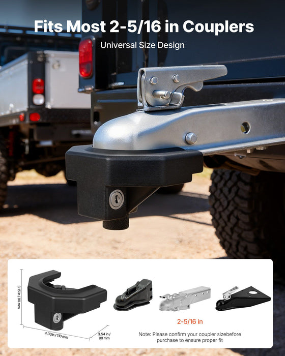 Trailer Hitch Lock Kit, Compatible with 58.7 mm Couplers, Heavy-Duty Anti-Theft Trailer Ball Lock with 3 Keys & Padlock, Prying-Resistant & Impact-Resistant, Fits for RVs, Boats, Trailers