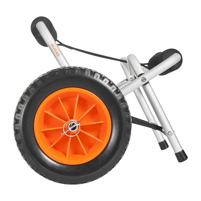 VEVOR Kayak Cart, 113.4 kg Load Capacity, Foldable Kayak Trolley with 25.4 cm Solid Rubber Tires & 1 Ratchet Strap, Paddle Board Trolley for Carrying Kayaks, Canoes, Paddleboards, Float Mats,Jon Boats
