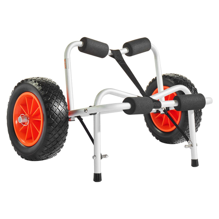 VEVOR Kayak Cart, 113.4 kg Load Capacity, Foldable Kayak Trolley with 25.4 cm Solid Rubber Tires & 1 Ratchet Strap, Paddle Board Trolley for Carrying Kayaks, Canoes, Paddleboards, Float Mats,Jon Boats