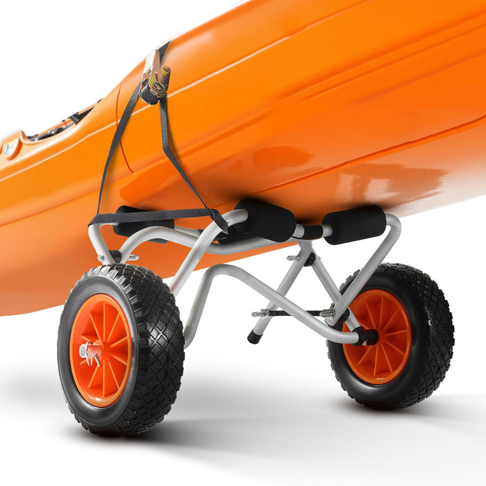 VEVOR Kayak Cart, 113.4 kg Load Capacity, Foldable Kayak Trolley with 25.4 cm Solid Rubber Tires & 1 Ratchet Strap, Paddle Board Trolley for Carrying Kayaks, Canoes, Paddleboards, Float Mats,Jon Boats
