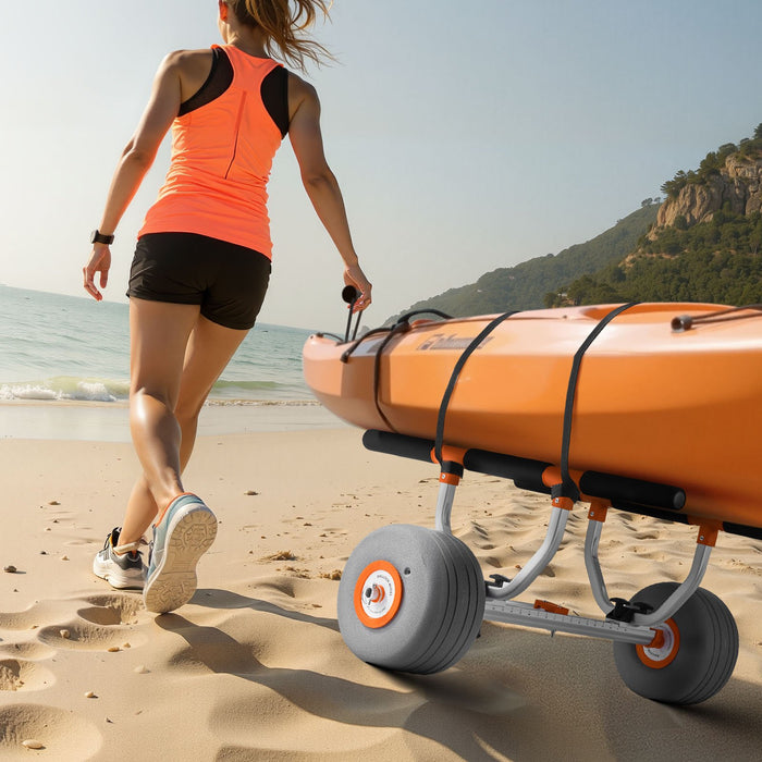VEVOR Kayak Cart, 158.8 kg Load Capacity, Kayak Trolley with 30.5 cm Inflatable PU Tires & 2 Straps, Assembles & Disassembles Within Seconds, Paddle Board Trolley for Carrying Kayaks and Canoes