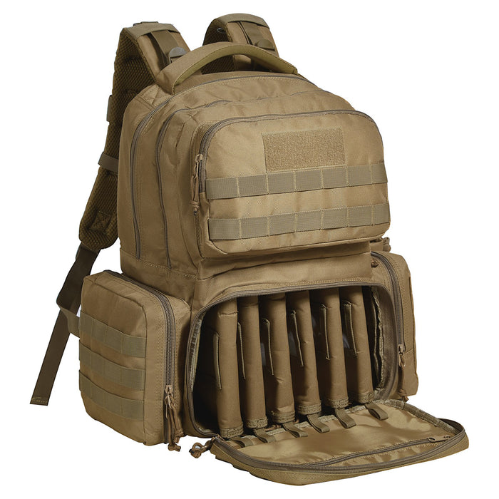 VEVOR Tactical Range Backpack for 6 Pistols, Gun Backpack with 6 Independent Pistol Bags & 10 Magazines, Pistol Backpack for Outdoor Hunting Shooting, Range Bag for Handguns Lockable Zipper,  Brown