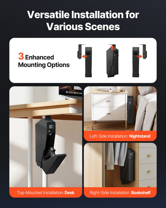 VEVOR Gun Safe, Slider Handgun Gun Safe with Screen, Fingerprint/Password/Key, 3-Way Quick Access Firearm Case Box with LED for 1 Pistol & Magazine, Mounted Gun Box for Nightstand Bedside Desk Car