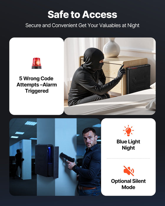 VEVOR Gun Safe, Slider Handgun Gun Safe with Fingerprint/Password/Key, 3-Way Quick Access Firearm Case Box with Lighting for 1 Pistol & Magazine, Mounted Pistol Gun Box for Nightstand Bedside Desk Car