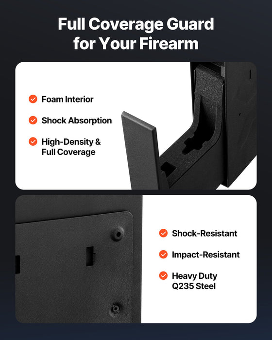 VEVOR Gun Safe, Slider Handgun Gun Safe with Fingerprint/Password/Key, 3-Way Quick Access Firearm Case Box with Lighting for 1 Pistol & Magazine, Mounted Pistol Gun Box for Nightstand Bedside Desk Car