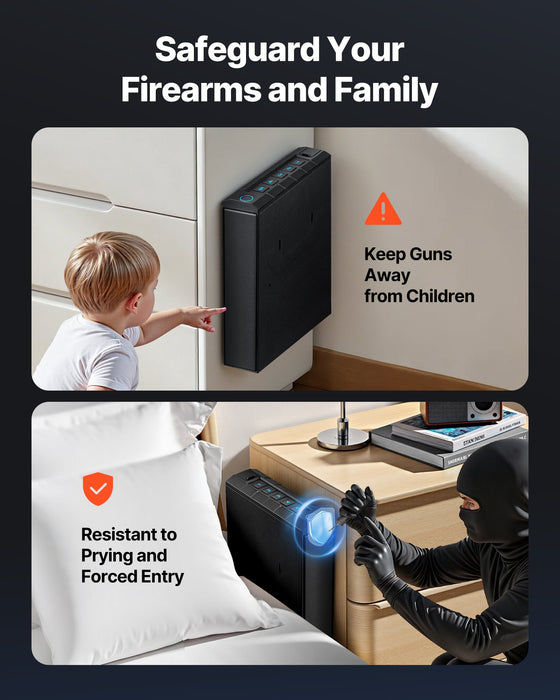 VEVOR Gun Safe, Slider Handgun Gun Safe with Fingerprint/Password/Key, 3-Way Quick Access Firearm Case Box with Lighting for 1 Pistol & Magazine, Mounted Pistol Gun Box for Nightstand Bedside Desk Car