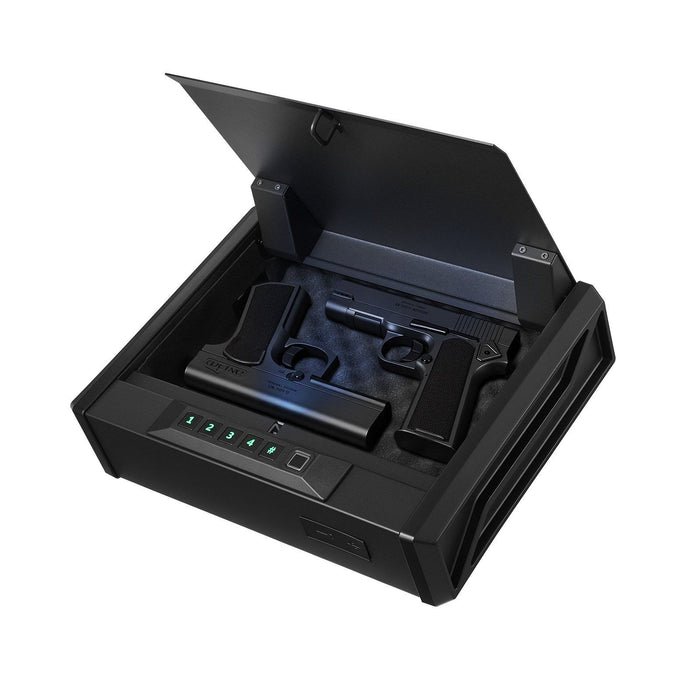 Gun Safe, Heavy Duty Handgun Safe with Fingerprint/Password/Key, 3-Way Quick Access Firearm Case Box with Lighting for 2 Pistols & 2 Magazines, Pistol Gun Box for Nightstand Bedside Desk Car