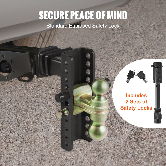 VEVOR Adjustable Trailer Hitch, 203.2 mm Drop & 165.1 mm Rise Hitch Ball Mount with 50.8 mm Receiver, Solid Tube, 6350 kg GTW, 50.8 m and 58.7 mm 45# Steel Tow Balls with Key Lock for Truck Towing