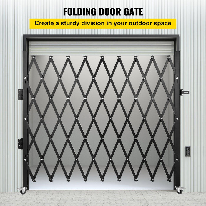 Single Folding Security Gate, 216 x 221 cm Folding Door Gate, Steel Accordion Security Gate, Flexible Expanding Security Gate, 360 degree Rolling Barricade Gate, Scissor Gate/Door with Padlock