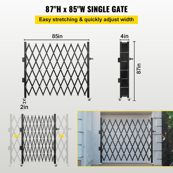 Single Folding Security Gate, 216 x 221 cm Folding Door Gate, Steel Accordion Security Gate, Flexible Expanding Security Gate, 360 degree Rolling Barricade Gate, Scissor Gate/Door with Padlock