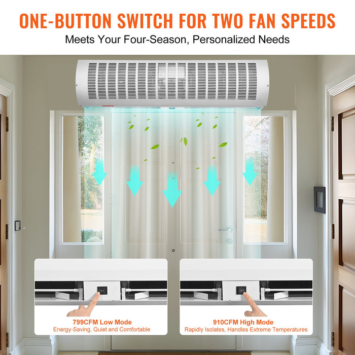 VEVOR 0.9m Commercial Indoor Air Curtain Super Power 2 Speeds 2038m³/h, UL Certified Wall Mounted Air Curtains for Doors, Indoor Over Door Fan with Heavy Duty Limit Switch, Easy-Install Unheated
