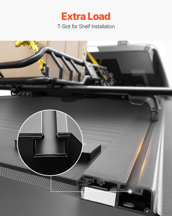 Retractable Tonneau Cover, 5.7 ft Hard Retractable Tonneau Cover with Built-in Drainage Pipe for 2009-2024 Dodge Ram 1500 Crew Cab, Customized Hard Tonneau Cover with Double-Lock & T-Slot
