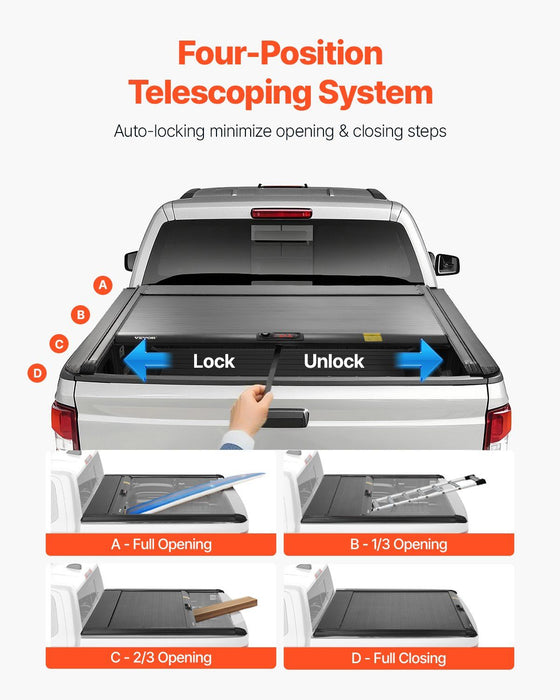 Retractable Tonneau Cover, 5.8 ft Hard Tonneau Cover with Built-in Drainage Pipe for 2021-2024 Chevy/GMC Silverado/Sierra 1500 Crew Cab, Customized Hard Tonneau Cover with Double-Lock & T-Slot