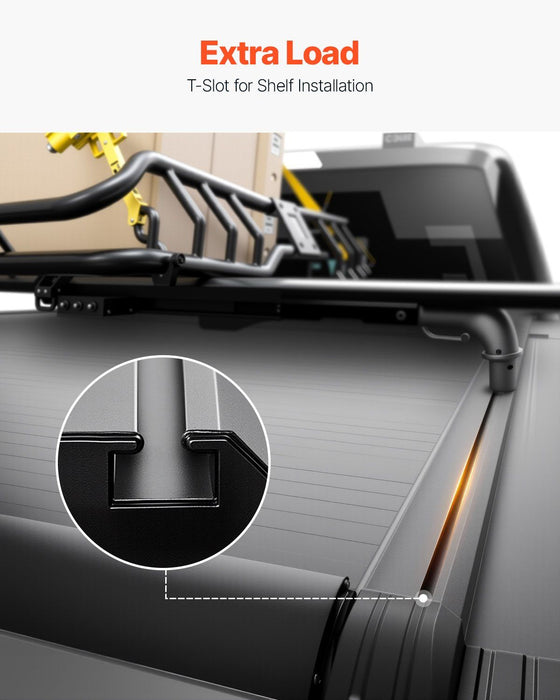 Retractable Tonneau Cover, 5.8 ft Hard Tonneau Cover with Built-in Drainage Pipe for 2021-2024 Chevy/GMC Silverado/Sierra 1500 Crew Cab, Customized Hard Tonneau Cover with Double-Lock & T-Slot