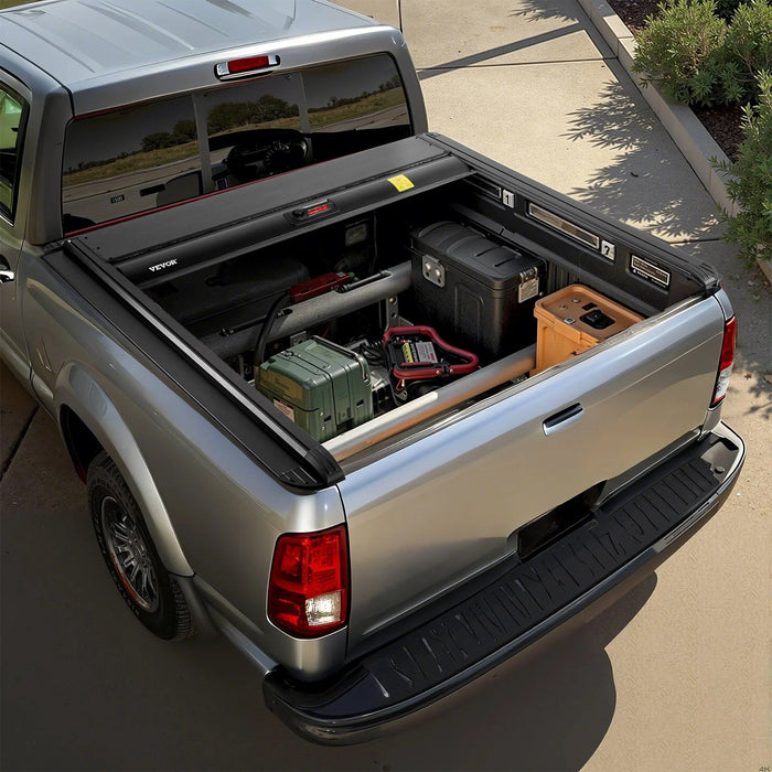 Retractable Tonneau Cover, 5.8 ft Hard Tonneau Cover with Built-in Drainage Pipe for 2021-2024 Chevy/GMC Silverado/Sierra 1500 Crew Cab, Customized Hard Tonneau Cover with Double-Lock & T-Slot