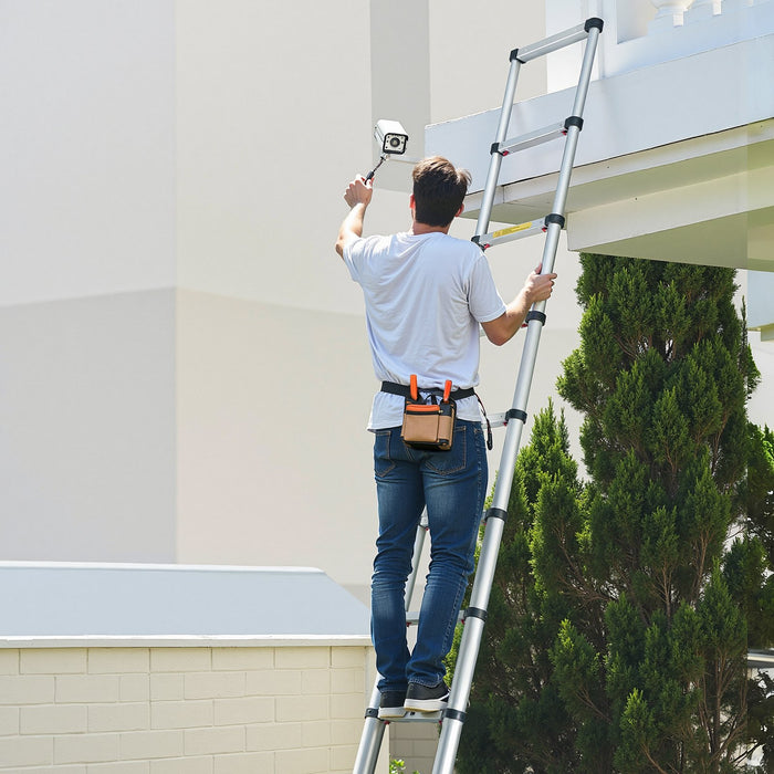 VEVOR 3.8m Telescoping Ladder, Aluminum Lightweight Multi-Purpose Collapsible Extension, One-Touch Retraction Ladder, Heavy Duty 150kg Max Capacity with Non-Slip Feet, for Home, Outdoor Work, Loft