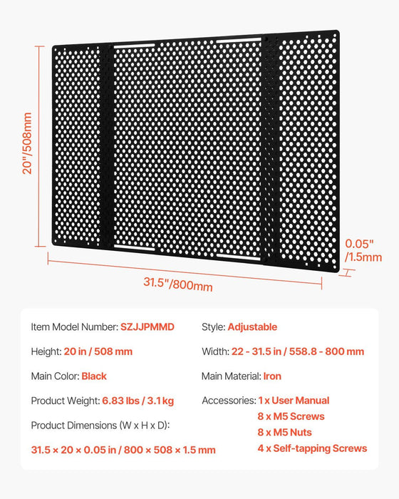 RV Screen Door Protector, Adjusts from 558.8 – 800 mm, Adjustable Door Grille, Easy to Install, Reinforced Breathable Honeycomb Holes, Iron Camper RV Entry Protector for Pet Protection, Black