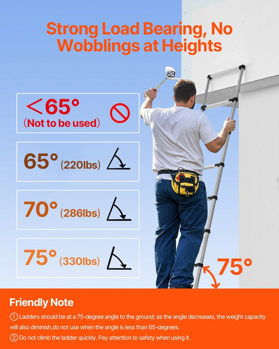 Telescoping Ladder, 2540mm Stainless Steel Lightweight Extension Ladder, Multi-Button Retraction Collapsible Ladders, 150 kg Capacity & Non-Slip Feet, Portable 9-Step Ladders for Home RV Loft