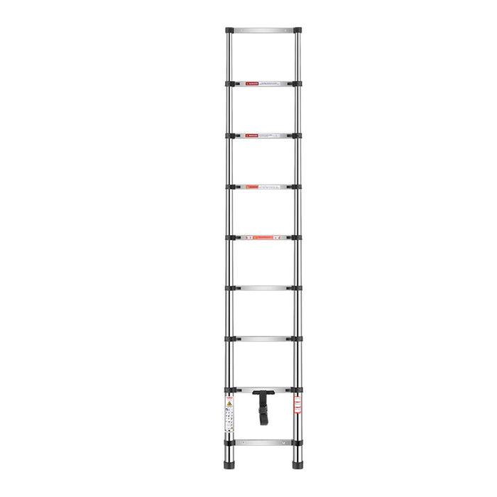 Telescoping Ladder, 2540mm Stainless Steel Lightweight Extension Ladder, Multi-Button Retraction Collapsible Ladders, 150 kg Capacity & Non-Slip Feet, Portable 9-Step Ladders for Home RV Loft