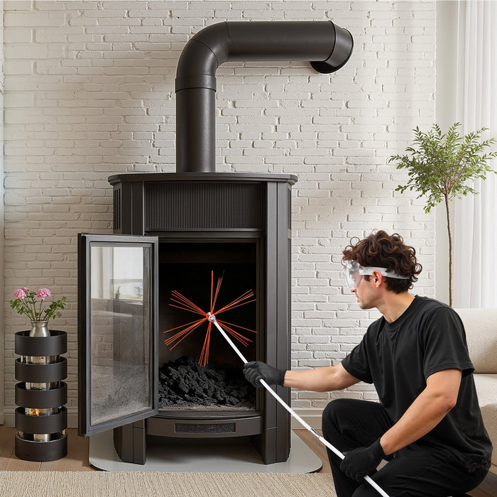 VEVOR Chimney Sweep Kit, 10m Maximum Extendable Length Chimney Brush, Chimney Cleaner Sweeper with Dual Brush Heads, Brush & Goggles, Fireplace Cleaning Tool for Square, Rectangle, Arch Chimneys