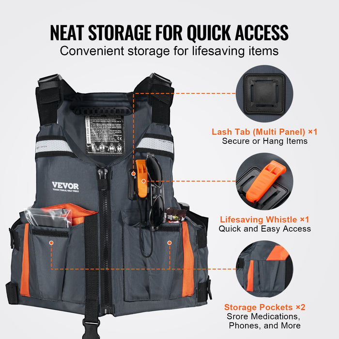 VEVOR Life Vest for Watersports (PFD), Life Jacket with Waterproof Nylon & 96N Buoyancy, Life Vest/Jacket for Any Water Activity-Fishing, Kayaking, Surfing and More, Men and Women L