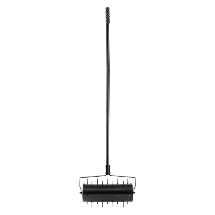 Rolling Lawn Aerator, 435mm Heavy-Duty Manual Rolling Aerator Lawn with Detachable Handle and 27 Iron Spikes, Rolling Lawn Aeration Tool for Garden Patio Yard Compacted Soils and Lawns, Black