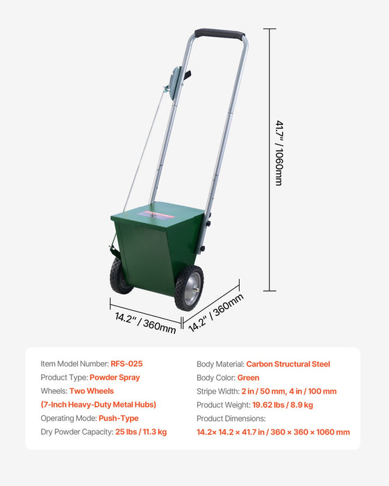 VEVOR Dry Line Marker 2-Wheel 50 or 100 mm Lines Heavy Duty Steel Chalker 11.3kg