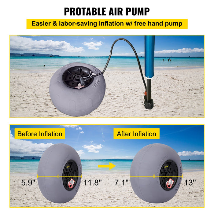 VEVOR Beach Balloon Wheels, 13" Sand Tires with 32" Stainless Steel Axle, TPU Cart Tires for Kayak Dolly, Canoe Cart and Buggy with Air Pump, 2-Pack