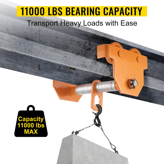 VEVOR Manual Trolley, 11000LBS/5 Ton Load Capacity Beam Trolley, 4.5-8 inch Adjustable Width Push Beam, Track Roller Trolley Powder Coating with Dual Wheels Garage Hoist for Straight Curved I Beam