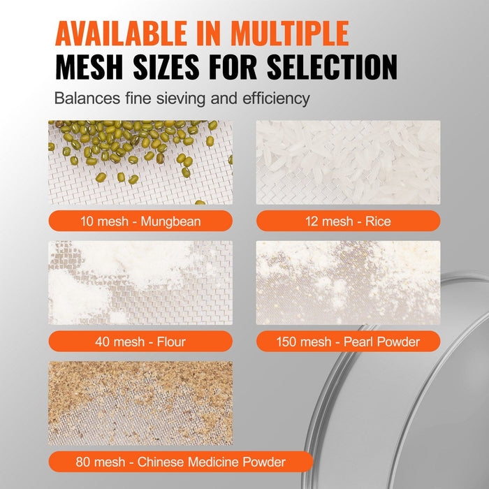Flour Sieve Fine Mesh, 12 Mesh Flour Sifter, 304 Stainless Steel Fine Mesh Sifter Food-grade, Dia. 12.6" Fine Mesh Strainers for Baking, 5 Sizes Mesh hole for Mungbean, Rice, Flour, Pearl Powder