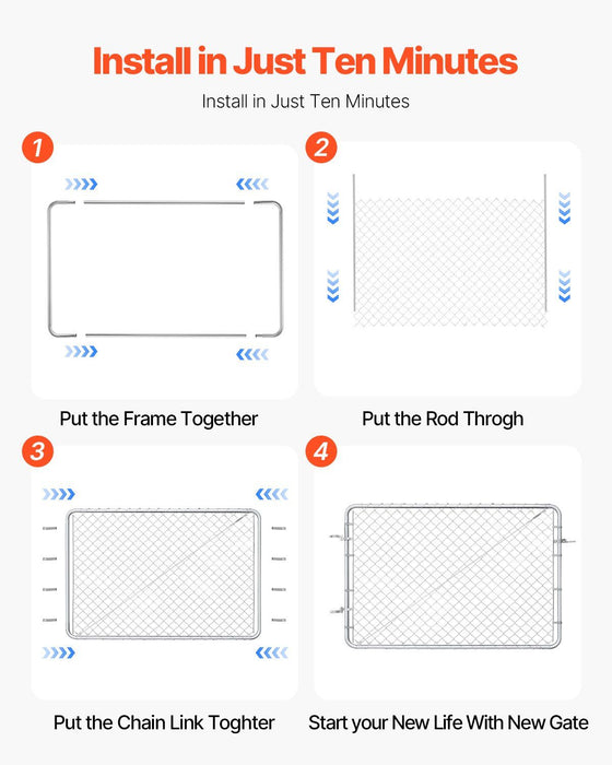 Chain Link Fence Gate, 183 x 122 cm, Adjustable Chain Link Fence Panel, Fit 67-183 cm (W) x 183 cm (H) Garden Fence Gate Opening, Rust-Resistant Galvanized Fencing Gate for Farm, Posts Not Included
