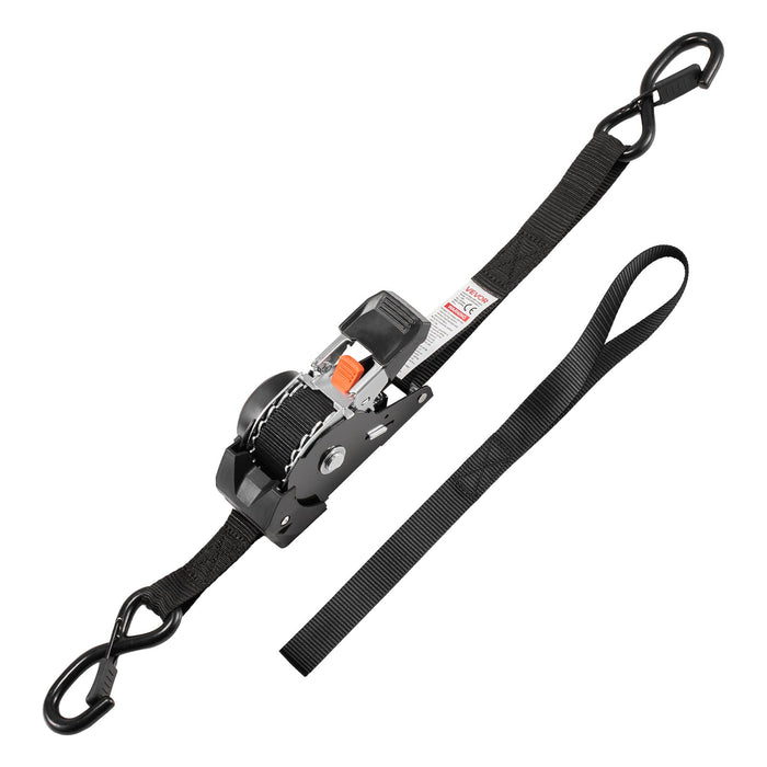 VEVOR Retractable Ratchet Straps, 25.4 mm x 3 m, Tie Down Straps with S Hooks, 544 kg Break Strength, 4 Soft Loops, Tie Down Ratcheting for Moving, Trailers, Motorcycles, Kayaks, Car Roof, 4 Pack