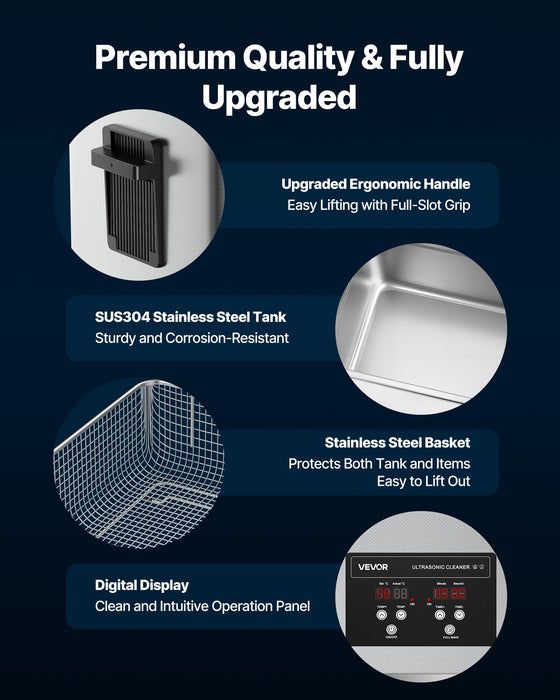 VEVOR 30L Ultrasonic Cleaner, Professional Ultrasonic Cleaner Machine with Cleaning Basket & Digital Display, 480W Stainless Steel 40kHz Industrial Cleaning Machine for Parts, Carburetors, Instruments
