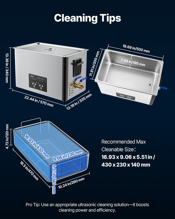 VEVOR 30L Ultrasonic Cleaner, Professional Ultrasonic Cleaner Machine with Cleaning Basket & Digital Display, 480W Stainless Steel 40kHz Industrial Cleaning Machine for Parts, Carburetors, Instruments