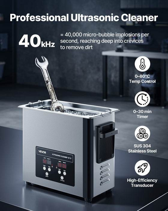 VEVOR 6L Ultrasonic Cleaner, Professional Ultrasonic Cleaner Machine with Cleaning Basket & Digital Display, 120W Stainless Steel 40kHz Cleaning Machine for Watches, Razors, Jewelry, Coins and More