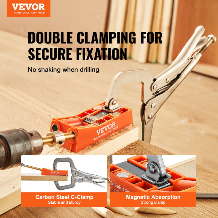 VEVOR Pocket Hole Jig, 56 Pcs Mini Jig Pocket Hole System with C-clamp, Step Drill, Wrench, Drill Stop Ring, Square Drive Bit, and Screws, for DIY Carpentry Projects