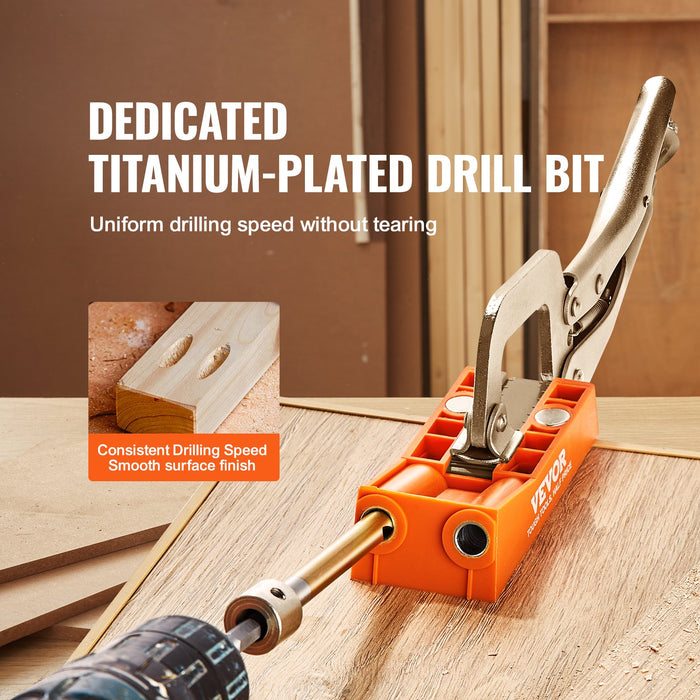 VEVOR Pocket Hole Jig, 56 Pcs Mini Jig Pocket Hole System with C-clamp, Step Drill, Wrench, Drill Stop Ring, Square Drive Bit, and Screws, for DIY Carpentry Projects