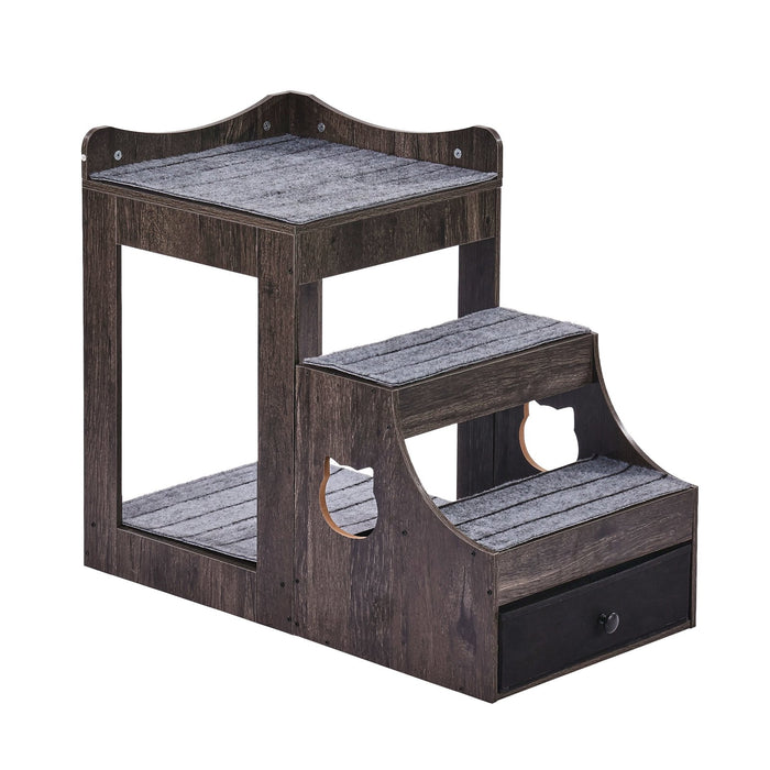 VEVOR Pet Bunk Bed with Stairs Dog/Cat Window Perch with Storage Indoor Gray