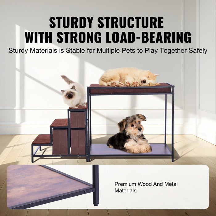 VEVOR Pet Bunk Bed Dog/Cat Window Perch with Stairs Storage Medium Size