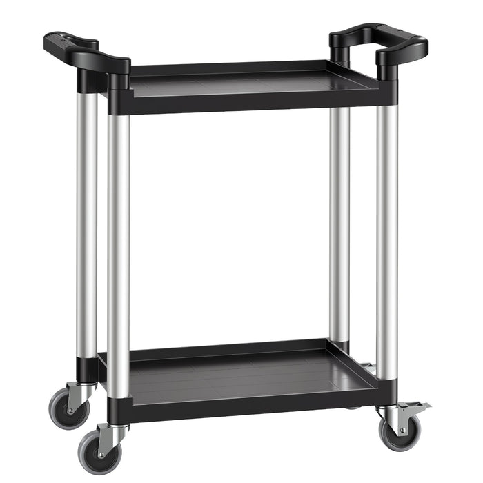 VEVOR Utility Cart, 300 lbs Load Capacity, 2-tier Utility Plastic Cart with 360° Swivel Wheels (2 with Brakes), 24.4 x 16.1-inch Food Service Cart for Warehouse, Office, Home, Restaurant, Kitchen