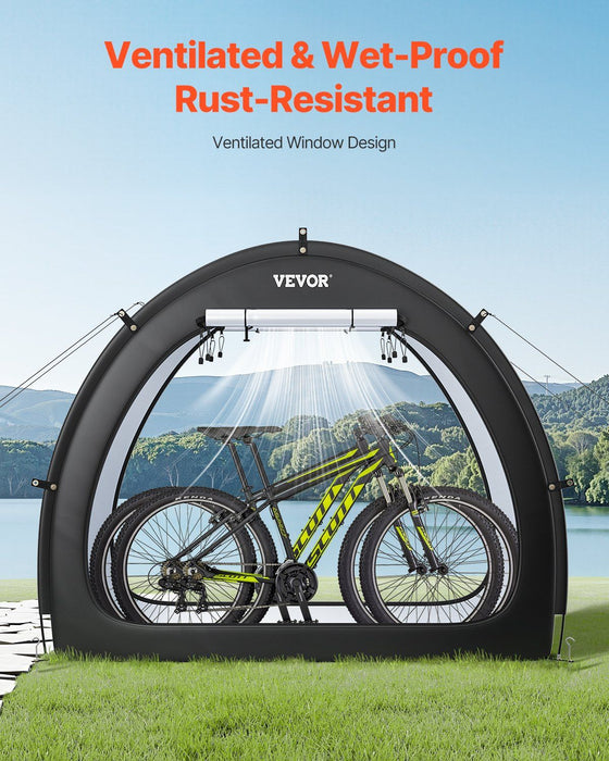 Bike Storage Tent, 1 to 2 Bikes, Outdoor Spacious Bike Storage Tent with Ventilated Window, Waterproof Fan-Shaped Bike Tent with High Strength Fiberglass & Dual Zippers, Fit for Bicycle