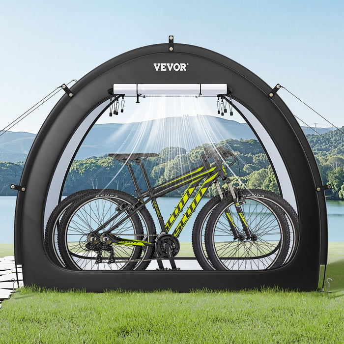 Bike Storage Tent, 1 to 2 Bikes, Outdoor Spacious Bike Storage Tent with Ventilated Window, Waterproof Fan-Shaped Bike Tent with High Strength Fiberglass & Dual Zippers, Fit for Bicycle