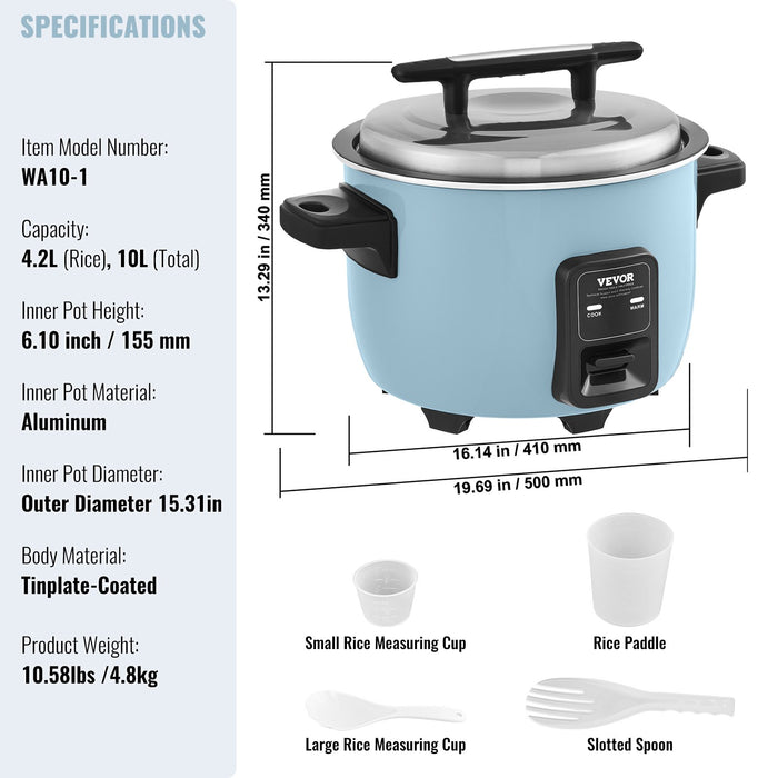 VEVOR Commercial Rice Cooker, 60-Cup Rice Cooker, 13 Liter Large Rice Cooker and Warmer with Nonstick Inner Pot, Fast Cooking and 24-Hour Keep Warm, with Rice Cup and Paddle, for Restaurant