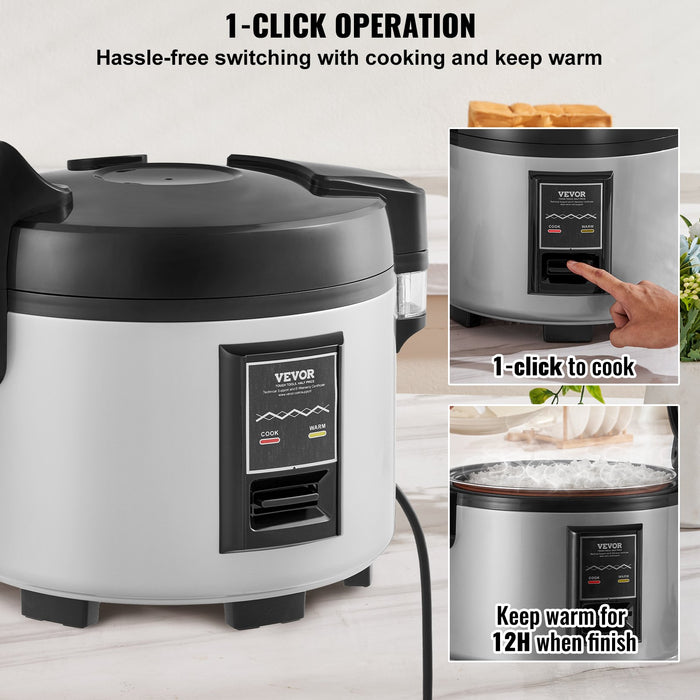 VEVOR Commercial Rice Cooker, 45-Cup Rice Cooker, 9 Liter Large Rice Cooker and Warmer with Nonstick Inner Pot, Fast Cooking and 12-Hour Keep Warm, with Rice Cup and Paddle, for Restaurant
