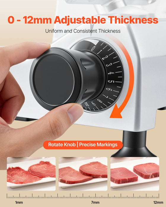 Commercial Meat Slicer, 240W Electric Deli Food Slicer with 250mm Carbon Steel Blade, Built-In Sharpener & 0-12mm Adjustable Thickness for Frozen Meat, Ham, Baguett, Steak