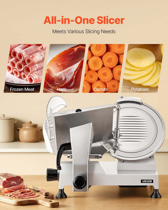 Commercial Meat Slicer, 320W Electric Deli Food Slicer with 300mm Carbon Steel Blade, Built-In Sharpener & 0-15mm Adjustable Thickness for Frozen Meat, Ham, Baguett, Steak