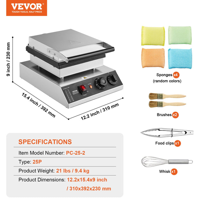 VEVOR Mini Dutch Pancake Maker, 25PCS 43mm Diameter Dorayaki Baker Machine, 1700W Commercial Electric Poffertjes Grill, Non-stick Stainless Steel, Temp & Time Control, for Home Kitchen Restaurant